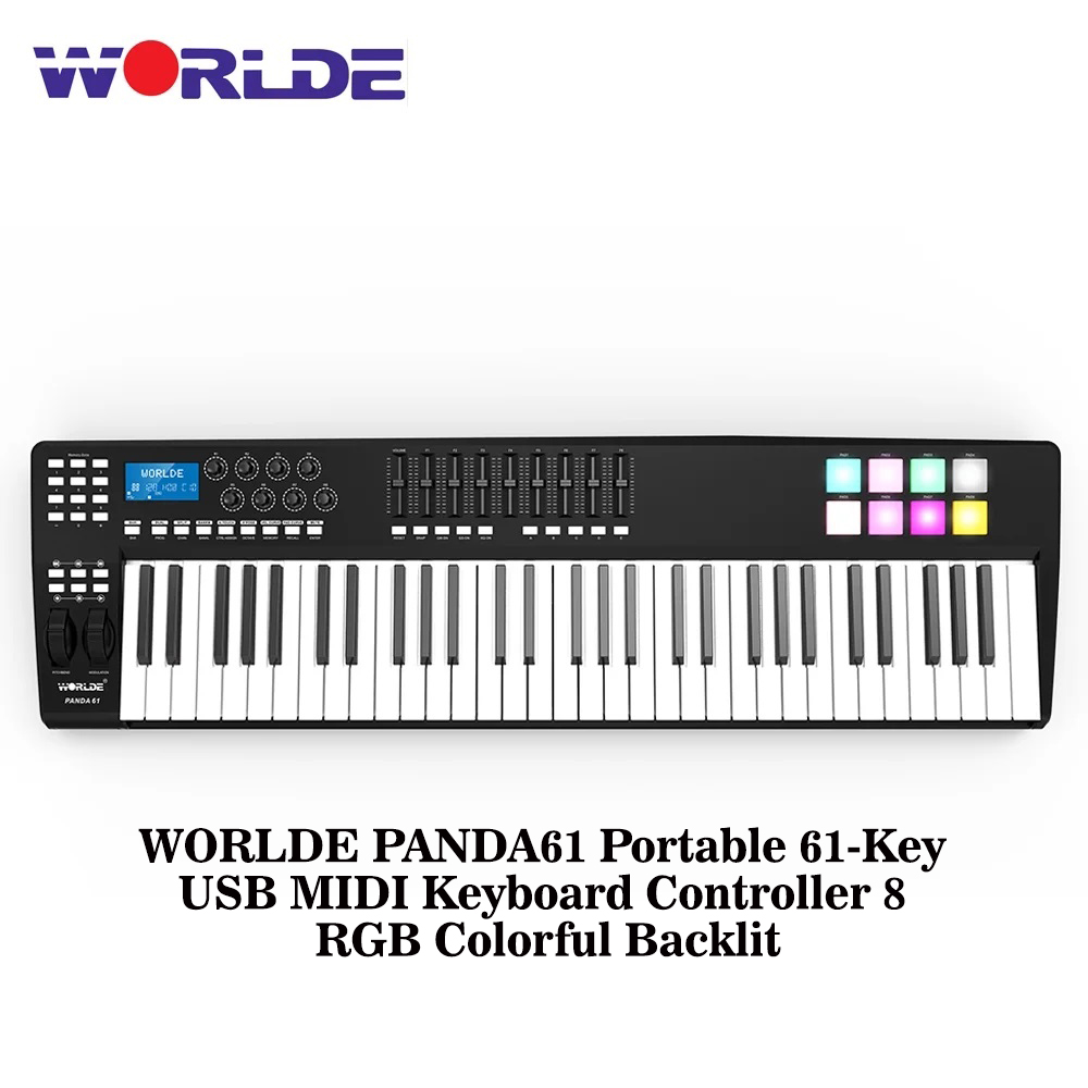 WORLDE PANDA61 Portable 61-Key USB MIDI Keyboard Controller 8 RGB Colorful Backlit Trigger Pads